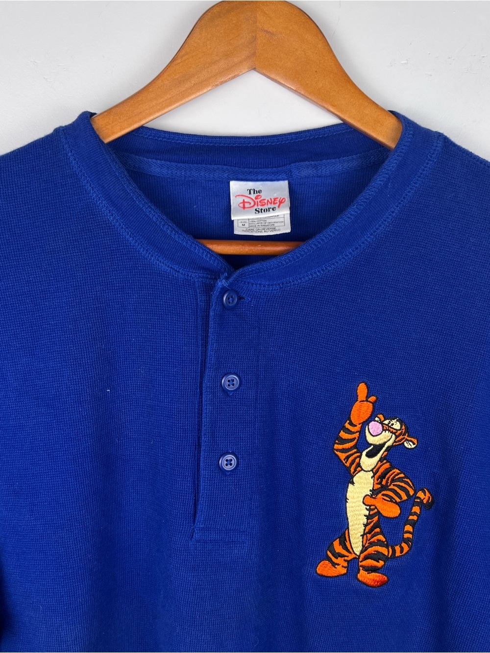 Vintage Disney Tigger Henley Sweatshirt with Orange Embroidered Graphic